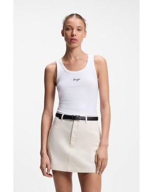 HUGO Extra-Slim-Fit Tank Top With Puff-Print Logo - White