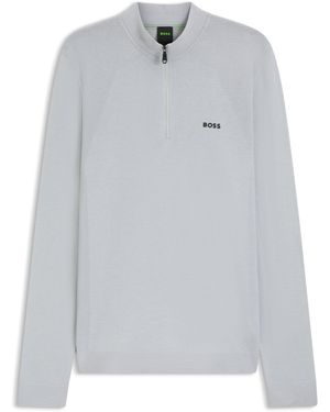 BOSS Pullover Aus Baumwoll-Mix Mit Kurzem Reißverschluss Und Bodymapping - Grau