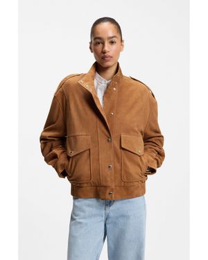 BOSS Suede Jacket With Blouson Styling - Brown