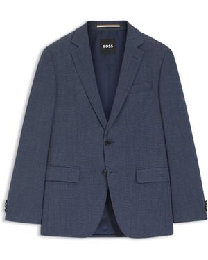 BOSS Slim-Fit Blazer Van Stretchwol Met Dessin - Blauw