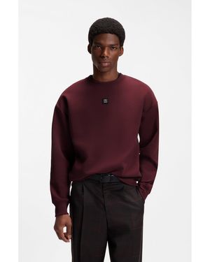 HUGO Cotton-Blend Sweatshirt With Stacked-Logo Badge - Red