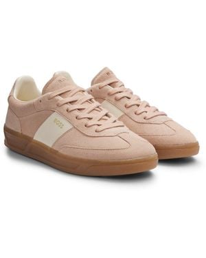 BOSS Suede Trainers With Smooth-Leather Trims - Pink