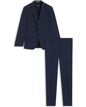 BOSS Fein Gemusterter Slim-Fit Anzug Aus Woll-Mix - Blau