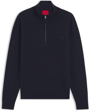 HUGO Pullover Aus Baumwolle Mit Kurzem Reißverschluss - Blau