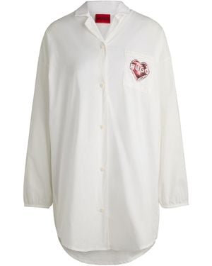 HUGO Cotton-Poplin Night Shirt With Heart Logo Print - White