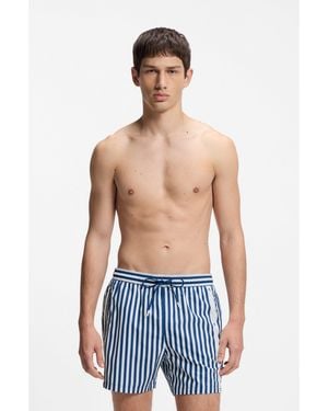 HUGO Striped Swim Shorts With Vertical Logo - Blue