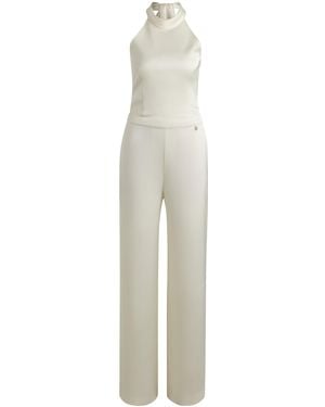 HUGO Mouwloze Jumpsuit Van Satijn Met Strikhals - Wit
