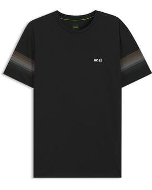 BOSS Active Slim-Fit T-Shirt Met Strepen Op De Mouwen - Zwart