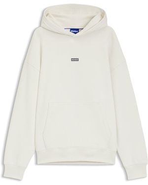 HUGO Loose-Fit Hoodie Van Katoen Sweatstof Met Logodetails - Wit