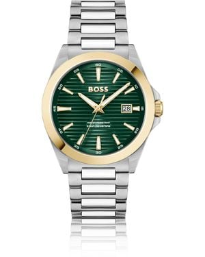 BOSS Goud- En Zilverkleurig Horloge Met Groene Gegroefde Wijzerplaat