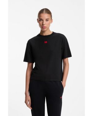 HUGO Stretch-Fabric Loungewear T-Shirt With Logo Label - Black