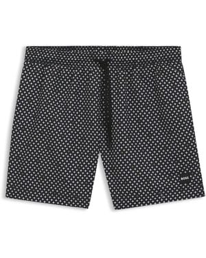 BOSS Bedruckte Badeshorts Mit Logo-Badge - Grau
