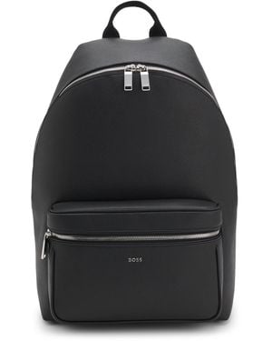 BOSS Structured Backpack With Polished Logo Lettering - Black