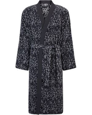 BOSS Cotton-Jacquard Dressing Gown With Embroidered Logo - Black