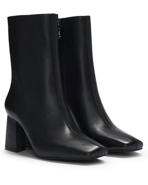 HUGO Leather Ankle Boots With Block Heel - Black