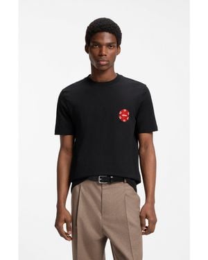 HUGO Cotton-Jersey T-Shirt With Poker-Chip Print - Black