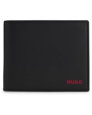 HUGO Leather Trifold Wallet With Logo - Black