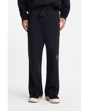 HUGO Cotton-Terry Tracksuit Bottoms With Logo Print - Black