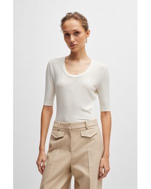 BOSS Scoop-neck Top In Stretch Fabric - Natural