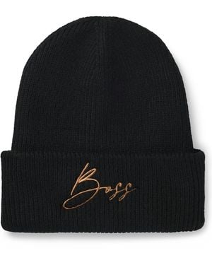 BOSS Berretto A Coste Da Equitazione Con Logo Ricamato - Nero