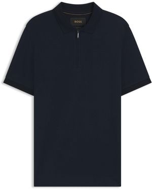 BOSS Poloshirt Mit Troyerkragen Aus Merzerisiertem Baumwoll-Mix Mit Seide Und Jacquard-Struktur - Blau