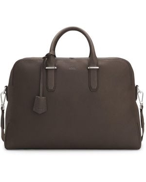 BOSS Grained-Leather Holdall With Emed Logo - Brown