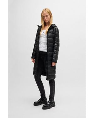 HUGO Water-Repellent Puffer Jacket With Logo Detail - Black