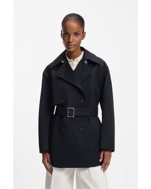 BOSS Cotton Trench Coat With Buckled Belt - Black