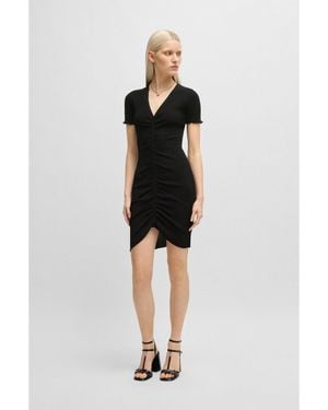 HUGO V-Neck Tube Dress With Gathered Front - Black