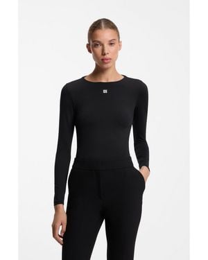 HUGO Stretch-Jersey Top With Stacked-Logo Print - Black