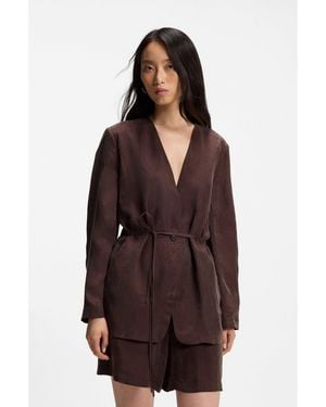 BOSS Regular-Fit Collarless Jacket With Drawstring Waist - Brown
