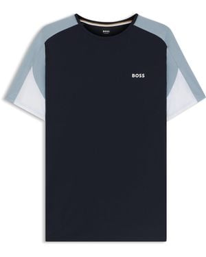 BOSS Pyjama T-Shirt Van Katoenmix Met Contrasterende Panelen - Blauw