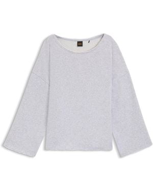 BOSS Loose-Fit Sweatshirt Met Onafgewerkte Randen, Van Een Katoenmix - Wit