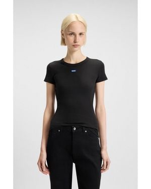 HUGO Stretch-Cotton Slim-Fit T-Shirt With Logo Badge - Black