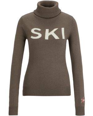 BOSS Pull en laine vierge x Perfect Moment avec slogan - Marron
