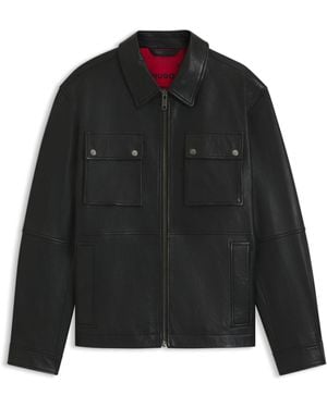 HUGO Regular-Fit Leather Jacket With Flap Pockets - Black