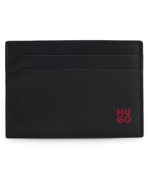 HUGO Leather Card Holder With-Foil Stacked Logo - Black