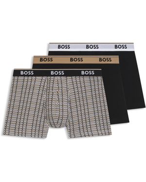 BOSS Dreier-Pack Eng Anliegende Boxershorts Aus Stretch-Baumwolle Mit Logos Am Bund - Schwarz