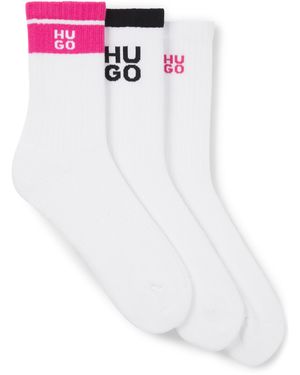 HUGO Lot De Trois Paires De Chaussettes Courtes Côtelées À Logos Revisités - Blanc