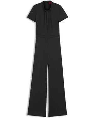 HUGO Regular-Fit Satijnen Jumpsuit Met Gedrapeerde Hals - Zwart