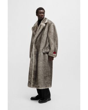 HUGO Faux-Fur Coat With Double-Breasted Closure - Grey