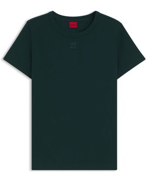 HUGO T-Shirt Van Een Katoenmix Met Tweedelig Logostiksel - Groen
