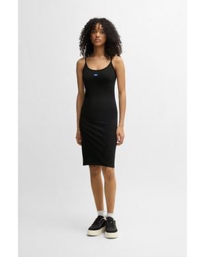 HUGO Stretch-Cotton Bodycon Dress With Logo Patch - Black