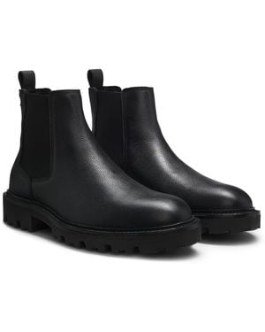 BOSS Grained Leather Boots With Elasticated Side Panels - Black