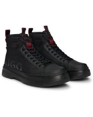 HUGO Lace-up Boots With Gloss-effect Logo - Black