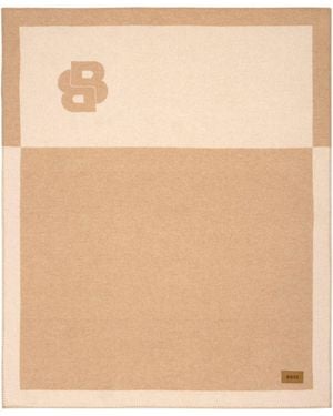 BOSS Wool-Blend Throw With Double B Monogram - Natural