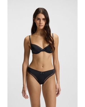 HUGO Lace-Trim Thong - Black