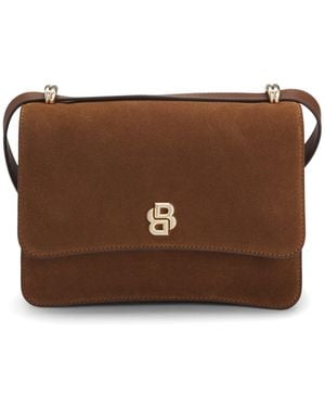 BOSS Suede Crossbody Bag With Double B Monogram - Brown