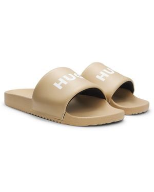 HUGO Slippers Met Gewatteerde Band En Contrastlogo - Naturel