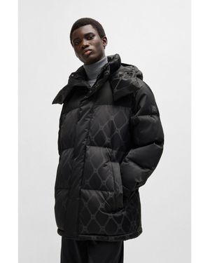 HUGO Water-Repellent Parka Jacket With Signature Jacquard - Black
